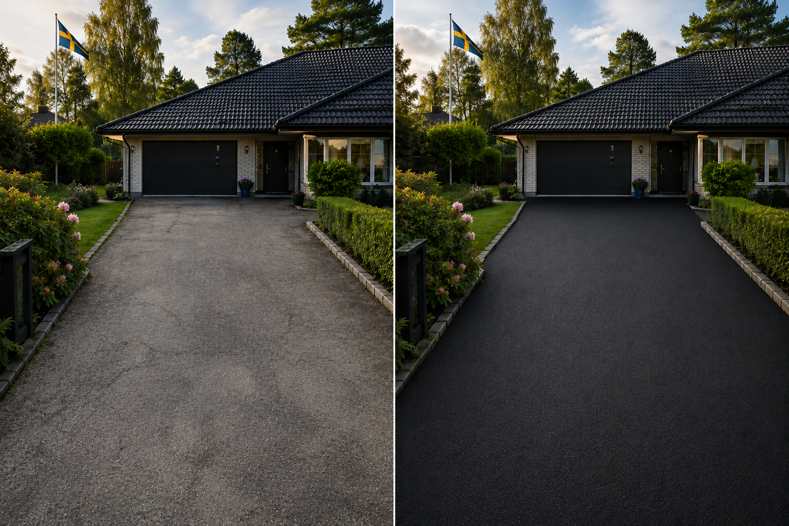 Före ech efter asfaltsförseling